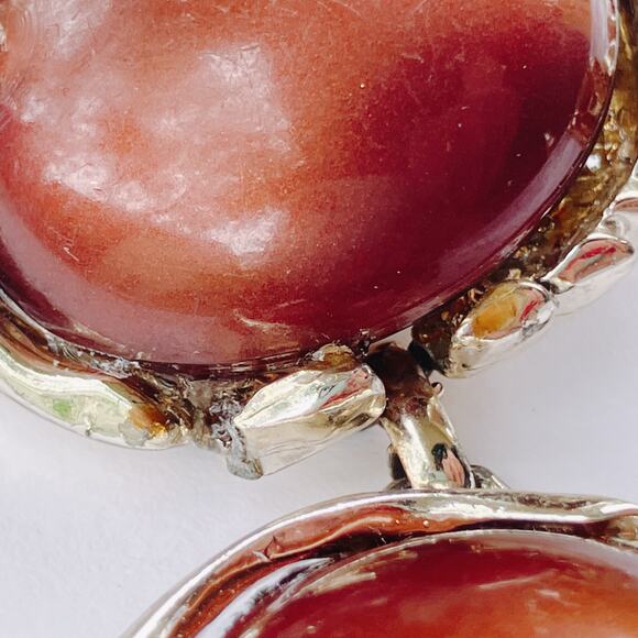 Vintage Mid Century Gold Tone Necklace Brown Cabochons Prong Set Rhinestones - Picture 11 of 16